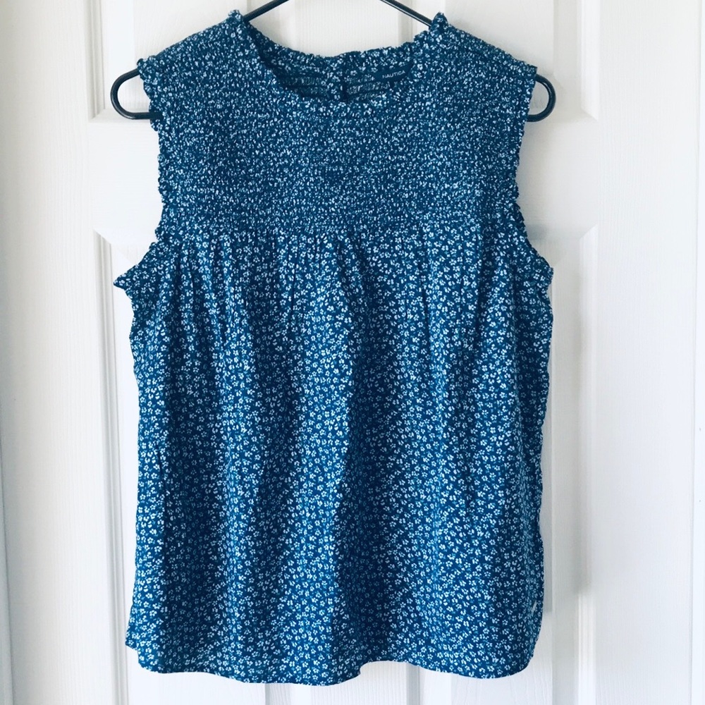 Navy Blue Floral Sleeveless Top